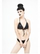 Vertical Lines Shimmer Metal Loop Halter Shoulder Strap Black Punk Bikini