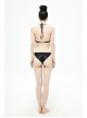 Vertical Lines Shimmer Metal Loop Halter Shoulder Strap Black Punk Bikini