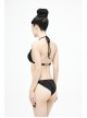 Vertical Lines Shimmer Metal Loop Halter Shoulder Strap Black Punk Bikini