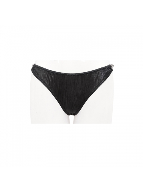 Vertical Lines Side Metal Buckles Black Punk Swim Shorts