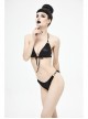 Vertical Lines Side Metal Buckles Black Punk Swim Shorts