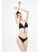 Vertical Lines Side Metal Buckles Black Punk Swim Shorts