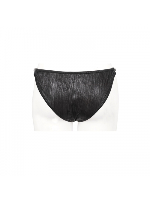 Vertical Lines Side Metal Buckles Black Punk Swim Shorts