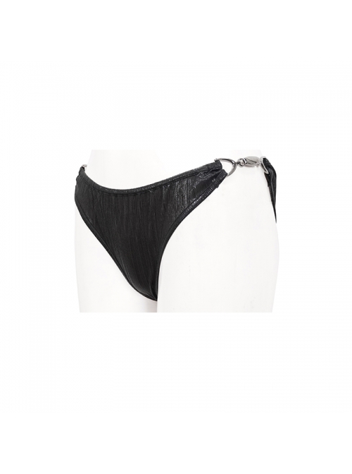 Vertical Lines Side Metal Buckles Black Punk Swim Shorts