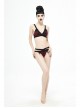 Black Lace Cross Strap Burgundy Gothic Swimsuit Set