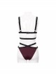 Black Lace Cross Strap Burgundy Gothic Swimsuit Set