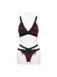 Black Lace Cross Strap Burgundy Gothic Swimsuit Set