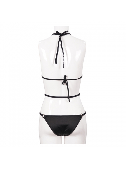 Four-Pointed Star Straps Black Punk Bikini Swimsuit Suit
