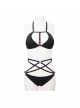 Four-Pointed Star Straps Black Punk Bikini Swimsuit Suit
