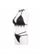Black Gothic Lace Collar Lace-Up Bikini Swimsuit Suit