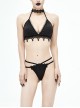 Black Gothic Lace Collar Lace-Up Bikini Swimsuit Suit