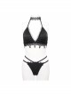 Black Gothic Lace Collar Lace-Up Bikini Swimsuit Suit