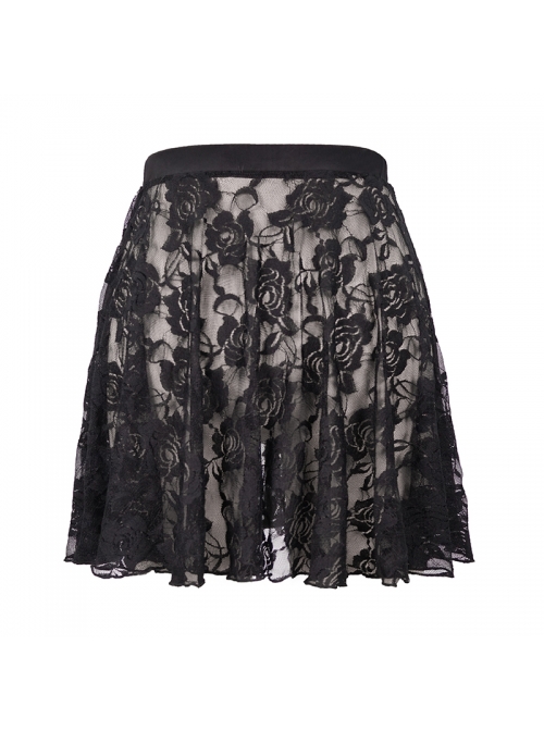 Rose Lace Mesh A-Line Black Gothic Swimsuit Skirt