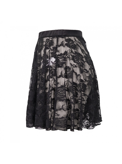 Rose Lace Mesh A-Line Black Gothic Swimsuit Skirt