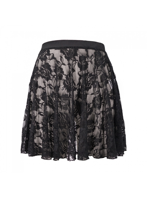 Rose Lace Mesh A-Line Black Gothic Swimsuit Skirt
