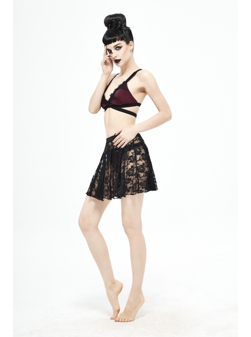 Rose Lace Mesh A-Line Black Gothic Swimsuit Skirt