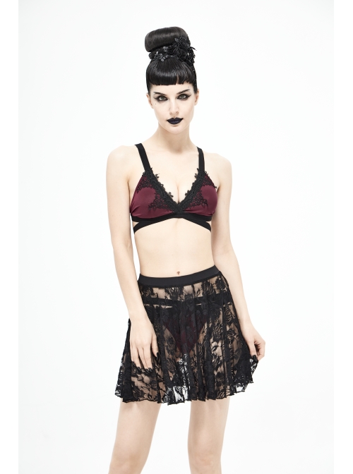 Rose Lace Mesh A-Line Black Gothic Swimsuit Skirt