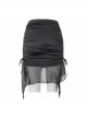 Translucent Chiffon Lace Hem Side Lace-Up Cover Hip Black Gothic Swimsuit Fishtail Skirt