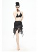 Translucent Chiffon Lace Hem Side Lace-Up Cover Hip Black Gothic Swimsuit Fishtail Skirt