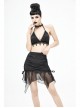Translucent Chiffon Lace Hem Side Lace-Up Cover Hip Black Gothic Swimsuit Fishtail Skirt