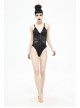 Waist Strap Splice Mesh Backless Black Punk One-Piece Swimsuit