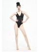 Waist Strap Splice Mesh Backless Black Punk One-Piece Swimsuit