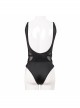 Waist Strap Splice Mesh Backless Black Punk One-Piece Swimsuit