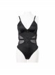 Waist Strap Splice Mesh Backless Black Punk One-Piece Swimsuit