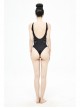 Waist Strap Splice Mesh Backless Black Punk One-Piece Swimsuit