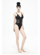 Waist Strap Splice Mesh Backless Black Punk One-Piece Swimsuit