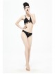 Dark-Grain Jacquard Tassel Lace-Up Black Gothic Swimsuit Set