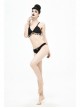 Dark-Grain Jacquard Tassel Lace-Up Black Gothic Swimsuit Set
