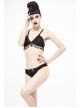 Dark-Grain Jacquard Tassel Lace-Up Black Gothic Swimsuit Set