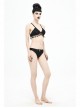 Dark-Grain Jacquard Tassel Lace-Up Black Gothic Swimsuit Set