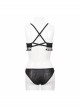 Dark-Grain Jacquard Tassel Lace-Up Black Gothic Swimsuit Set