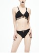 Dark-Grain Jacquard Tassel Lace-Up Black Gothic Swimsuit Set