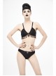 Dark-Grain Jacquard Tassel Lace-Up Black Gothic Swimsuit Set