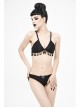 Dark-Grain Jacquard Tassel Lace-Up Black Gothic Swimsuit Set
