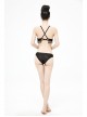 Dark-Grain Jacquard Tassel Lace-Up Black Gothic Swimsuit Set