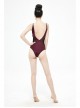 Chest Hand-Cranked Waist Splice Mesh Lace-Up Wine Red Gothic One-Piece Swimsuit
