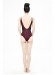 Chest Hand-Cranked Waist Splice Mesh Lace-Up Wine Red Gothic One-Piece Swimsuit