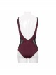Chest Hand-Cranked Waist Splice Mesh Lace-Up Wine Red Gothic One-Piece Swimsuit