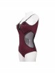 Chest Hand-Cranked Waist Splice Mesh Lace-Up Wine Red Gothic One-Piece Swimsuit