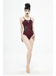 Chest Hand-Cranked Waist Splice Mesh Lace-Up Wine Red Gothic One-Piece Swimsuit