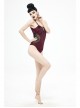 Chest Hand-Cranked Waist Splice Mesh Lace-Up Wine Red Gothic One-Piece Swimsuit