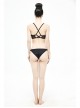 Vertical Striped Bat-Shaped Splice Mesh Lace-Up Black Punk Swimsuit