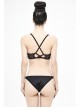 Vertical Striped Bat-Shaped Splice Mesh Lace-Up Black Punk Swimsuit