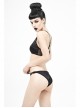 Vertical Striped Bat-Shaped Splice Mesh Lace-Up Black Punk Swimsuit