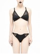 Vertical Striped Bat-Shaped Splice Mesh Lace-Up Black Punk Swimsuit