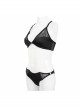 Vertical Striped Bat-Shaped Splice Mesh Lace-Up Black Punk Swimsuit